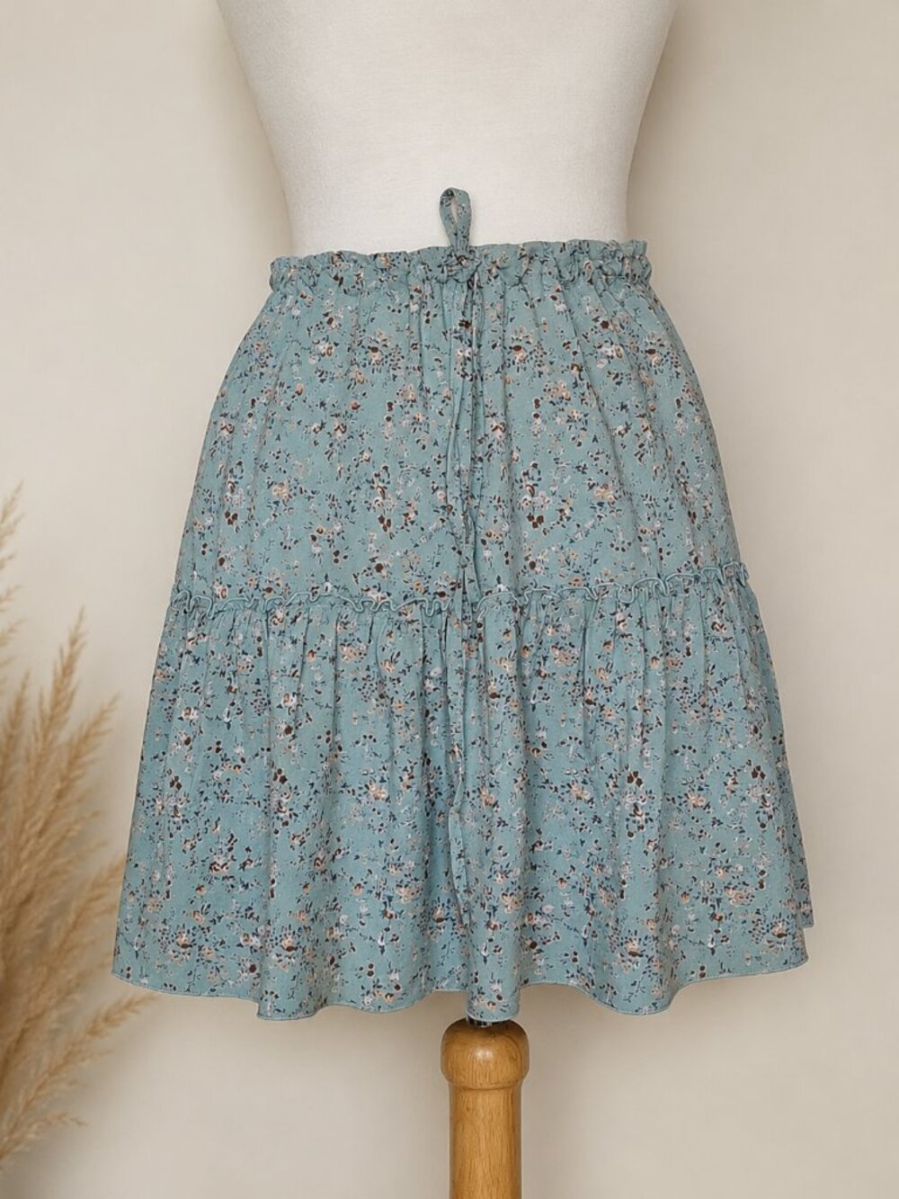 Brandy Melville Sage Green Floral Ruffle Mini Skirt